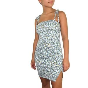 Shein Blue Floral Dress Tie Straps Small Coquette Retro Cottage Mini Dress Small